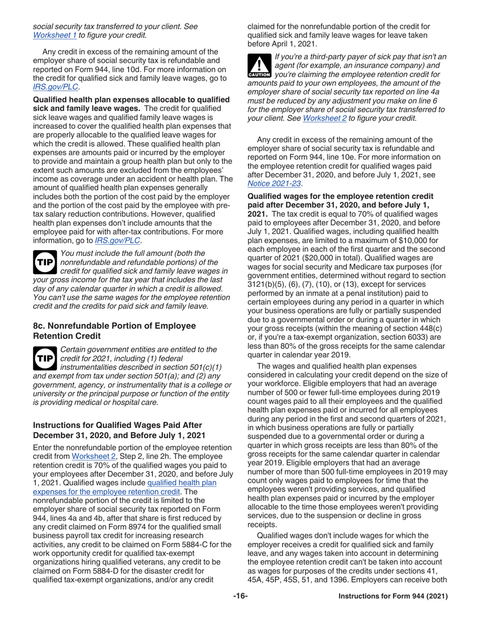 Instructions for IRS Form 944 Employers Annual Federal Tax Return, Page 16