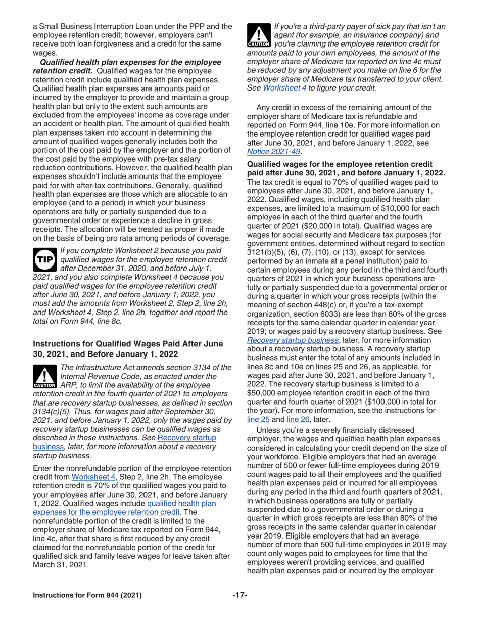 Instructions for IRS Form 944 Employers Annual Federal Tax Return, Page 17