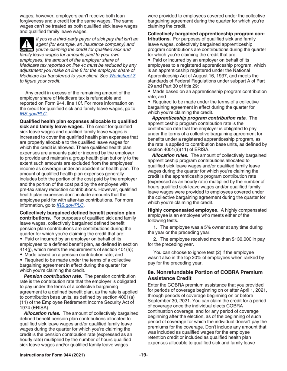 Instructions for IRS Form 944 Employers Annual Federal Tax Return, Page 19
