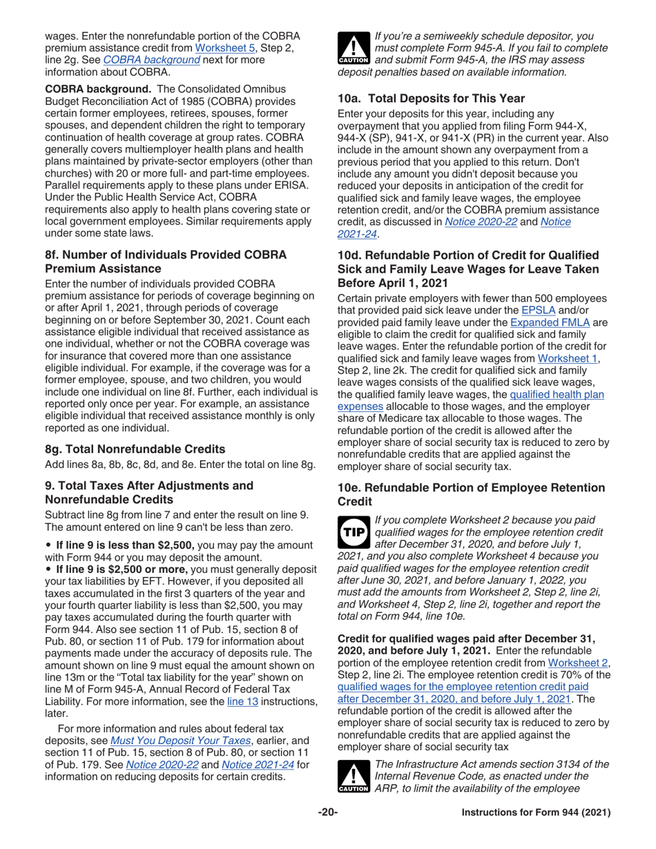 Instructions for IRS Form 944 Employers Annual Federal Tax Return, Page 20
