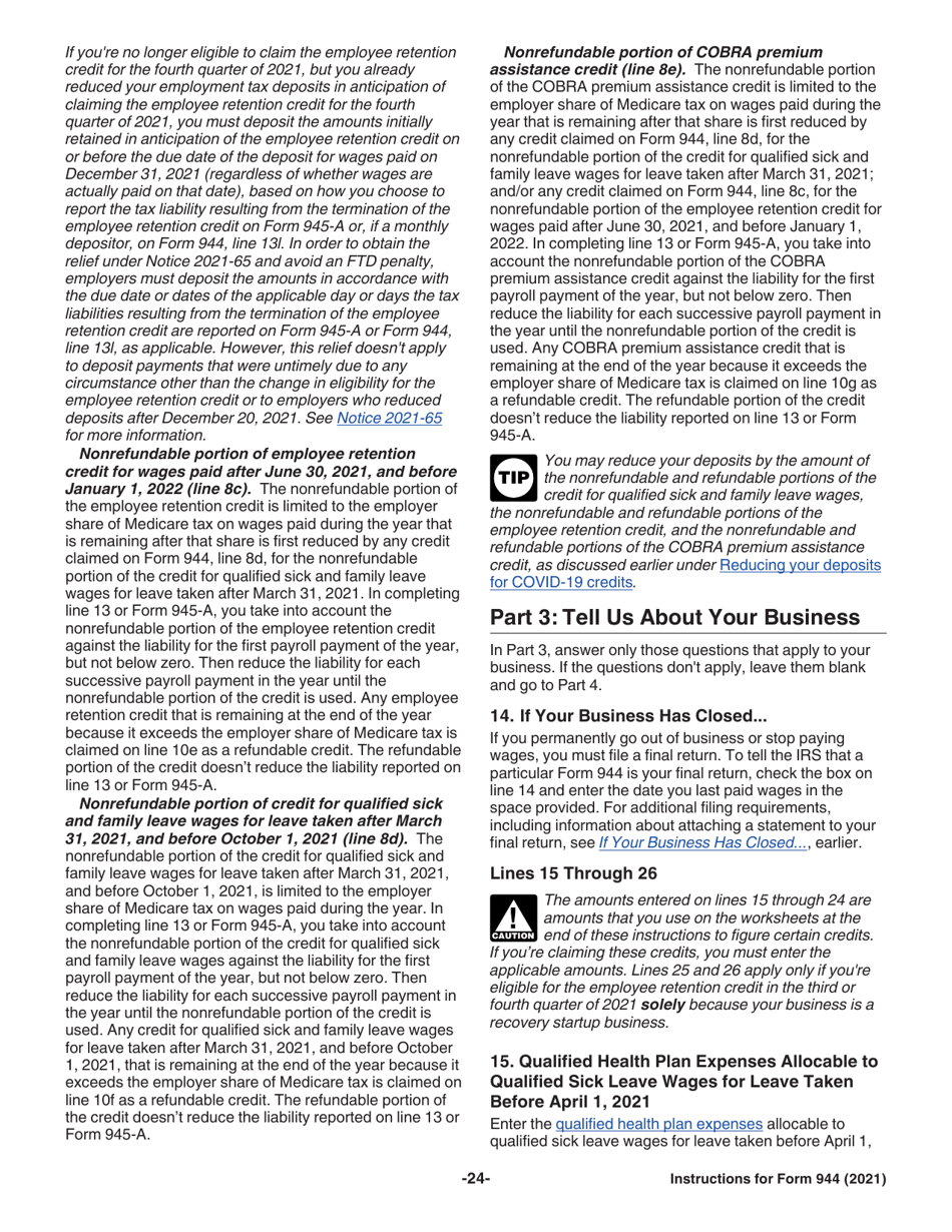 Instructions for IRS Form 944 Employers Annual Federal Tax Return, Page 24