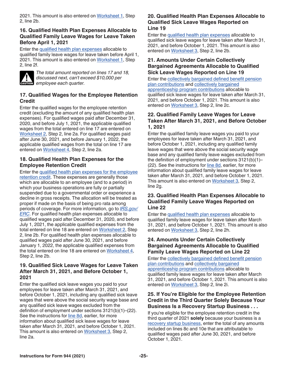 Instructions for IRS Form 944 Employers Annual Federal Tax Return, Page 25
