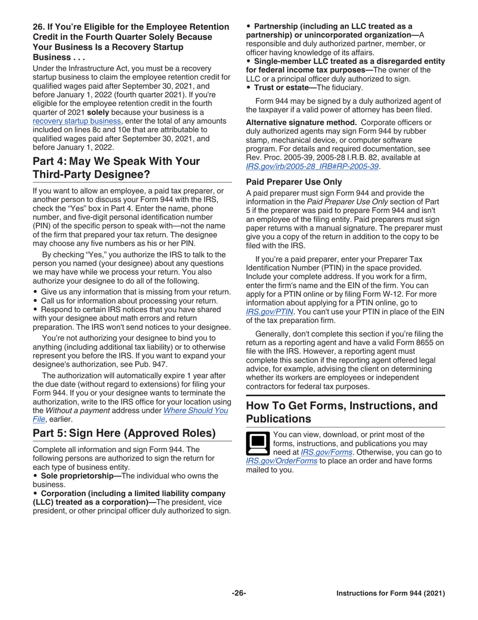 Instructions for IRS Form 944 Employers Annual Federal Tax Return, Page 26