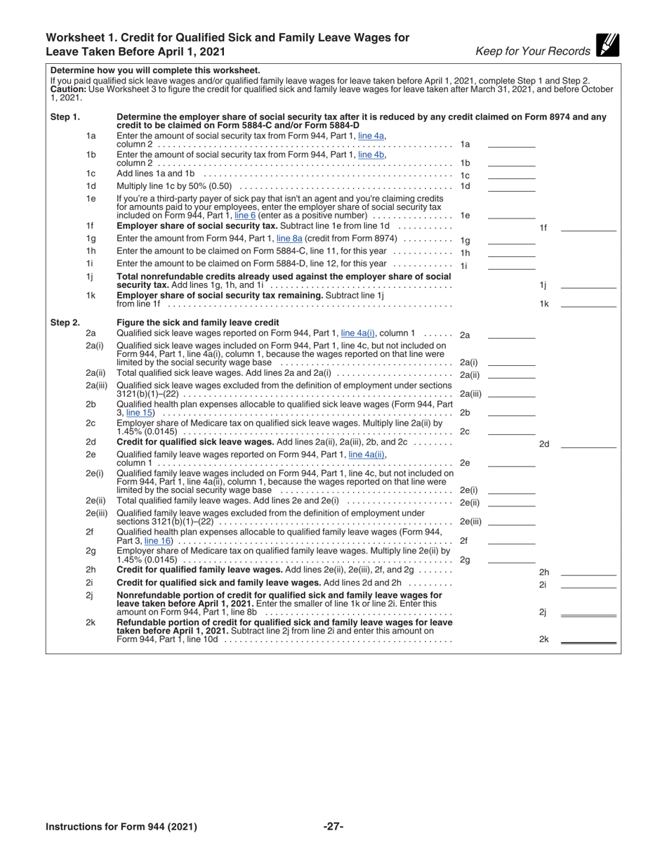 Instructions for IRS Form 944 Employers Annual Federal Tax Return, Page 27