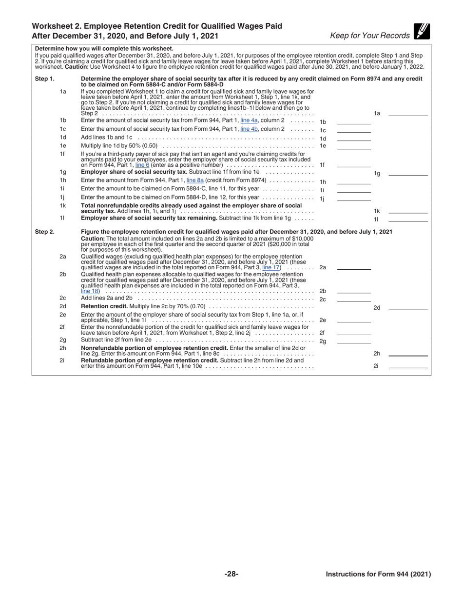 Instructions for IRS Form 944 Employers Annual Federal Tax Return, Page 28