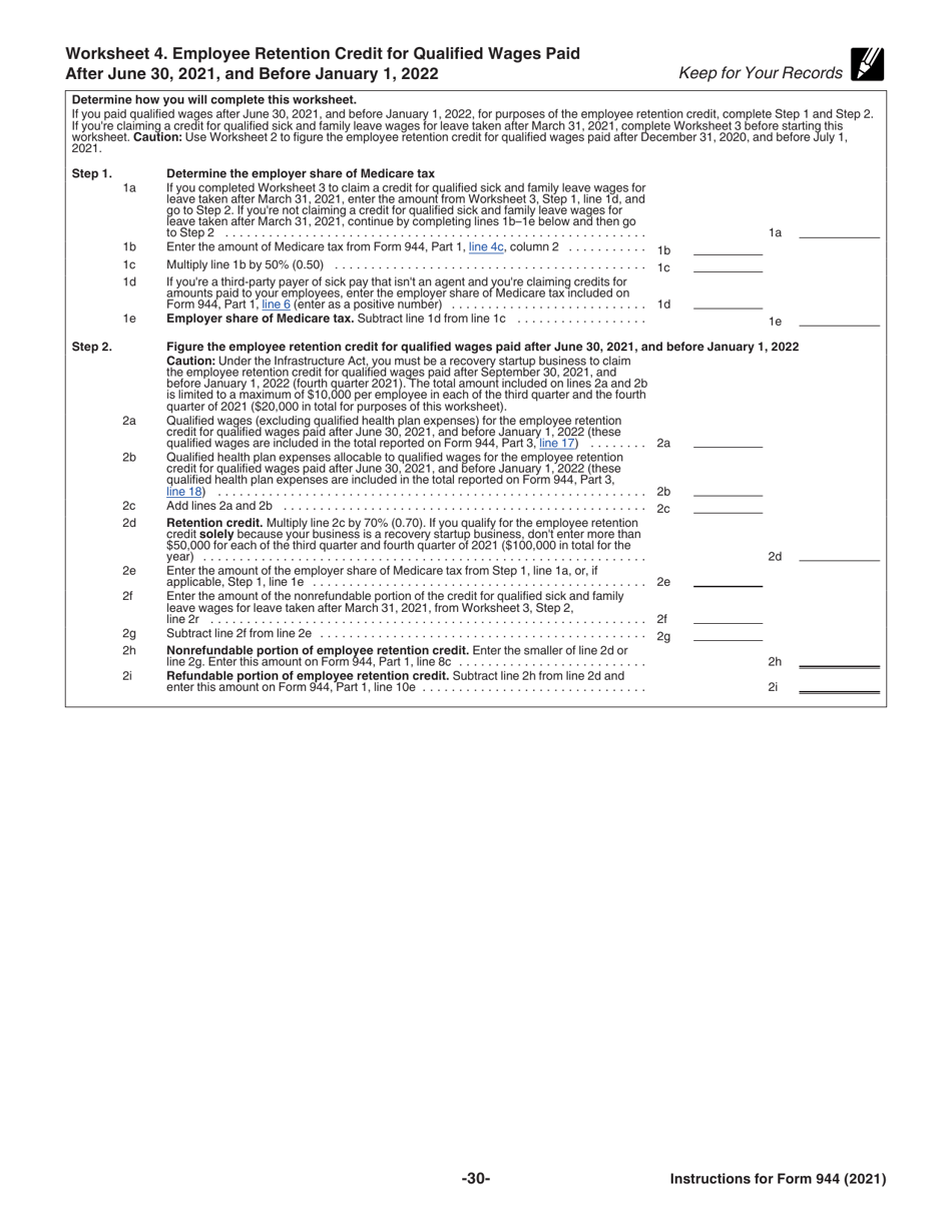 Instructions for IRS Form 944 Employers Annual Federal Tax Return, Page 30