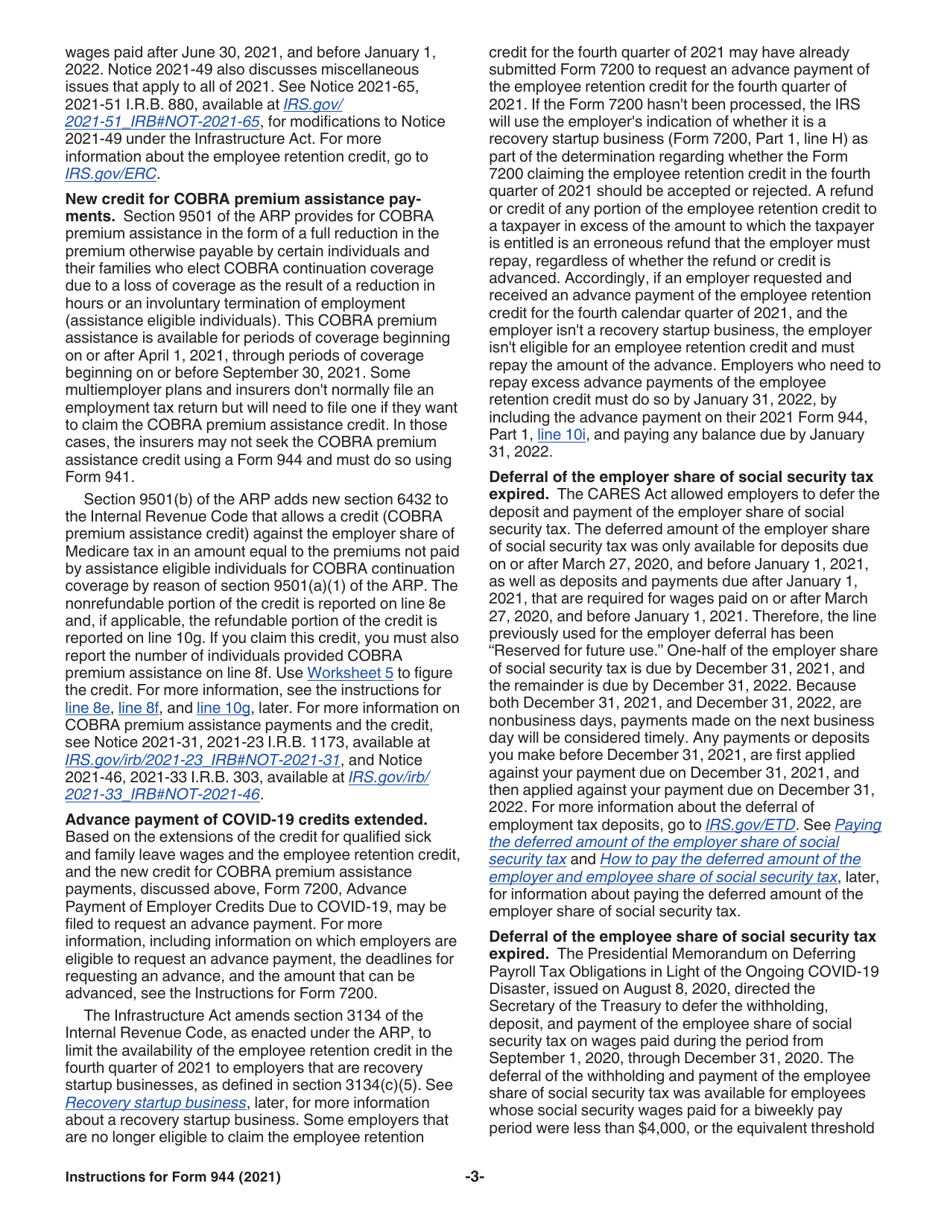 Instructions for IRS Form 944 Employers Annual Federal Tax Return, Page 3