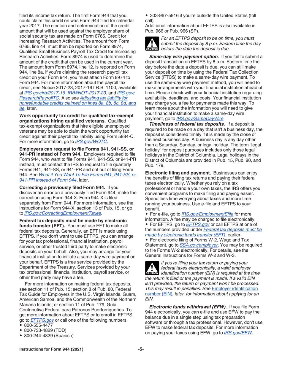 Instructions for IRS Form 944 Employers Annual Federal Tax Return, Page 5