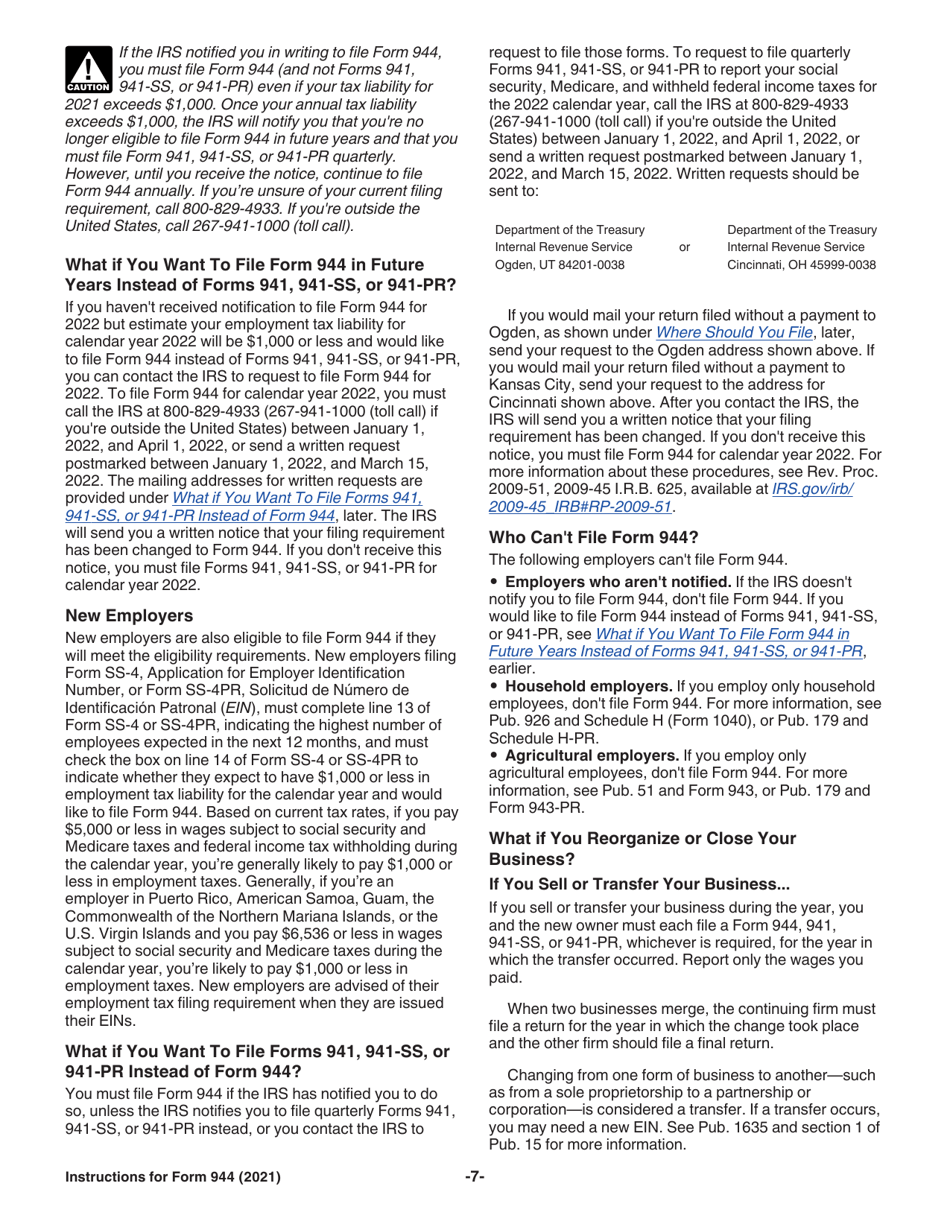 Instructions for IRS Form 944 Employers Annual Federal Tax Return, Page 7