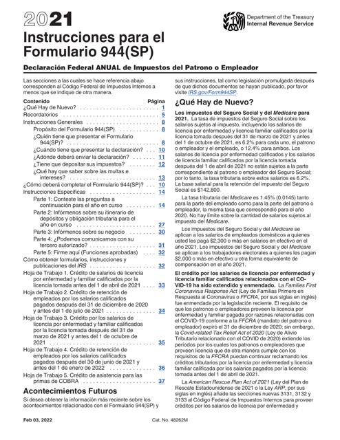 IRS Formulario 944(SP) 2021 Printable Pdf