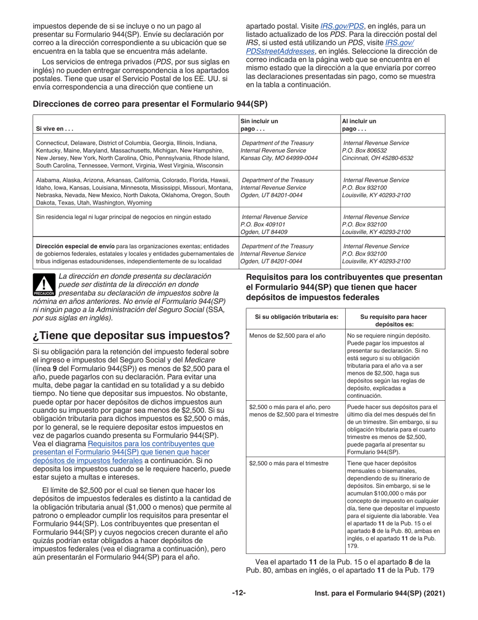 Instrucciones para IRS Formulario 944(SP) Declaracion Federal Anual De Impuestos Del Patrono O Empleador (Spanish), Page 12