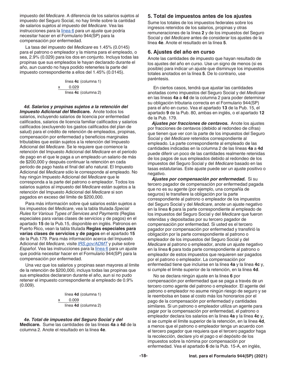Instrucciones para IRS Formulario 944(SP) Declaracion Federal Anual De Impuestos Del Patrono O Empleador (Spanish), Page 18