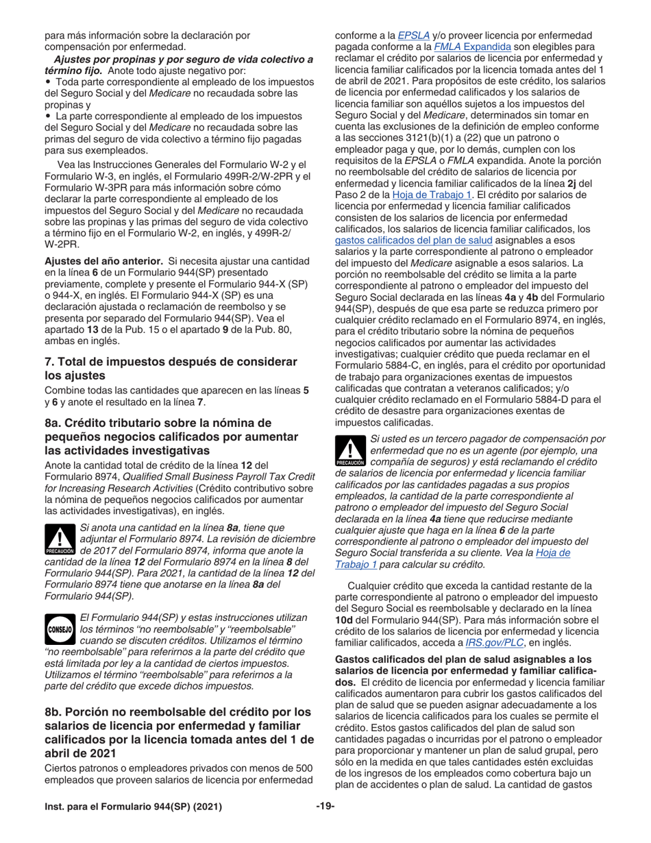 Instrucciones para IRS Formulario 944(SP) Declaracion Federal Anual De Impuestos Del Patrono O Empleador (Spanish), Page 19