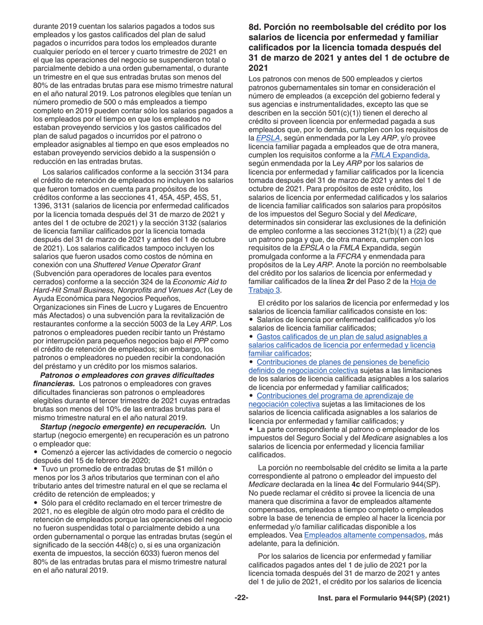 Instrucciones para IRS Formulario 944(SP) Declaracion Federal Anual De Impuestos Del Patrono O Empleador (Spanish), Page 22