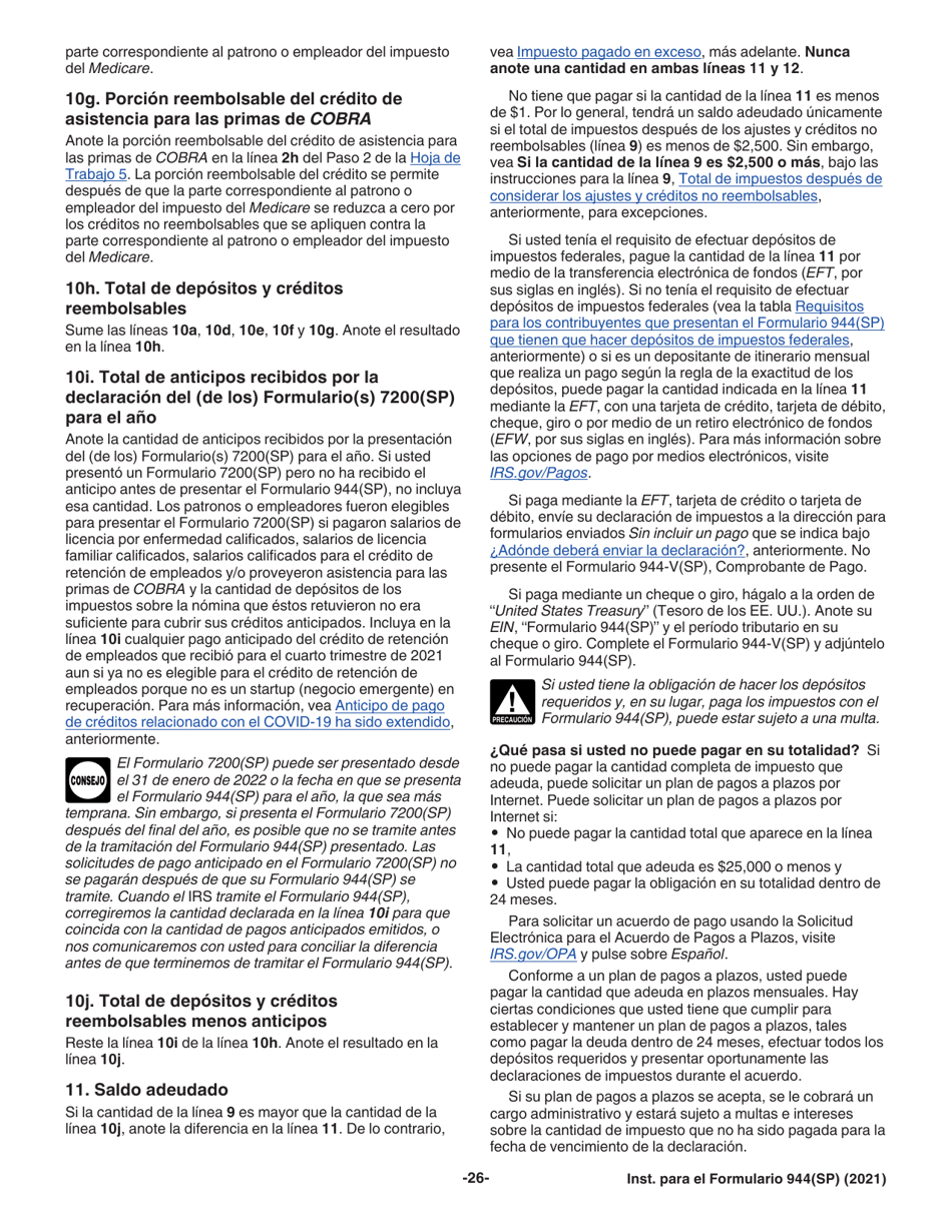 Instrucciones para IRS Formulario 944(SP) Declaracion Federal Anual De Impuestos Del Patrono O Empleador (Spanish), Page 26