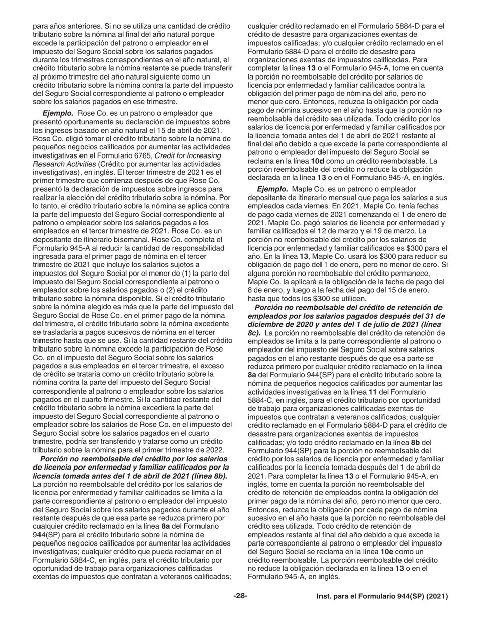 Instrucciones para IRS Formulario 944(SP) Declaracion Federal Anual De Impuestos Del Patrono O Empleador (Spanish), Page 28