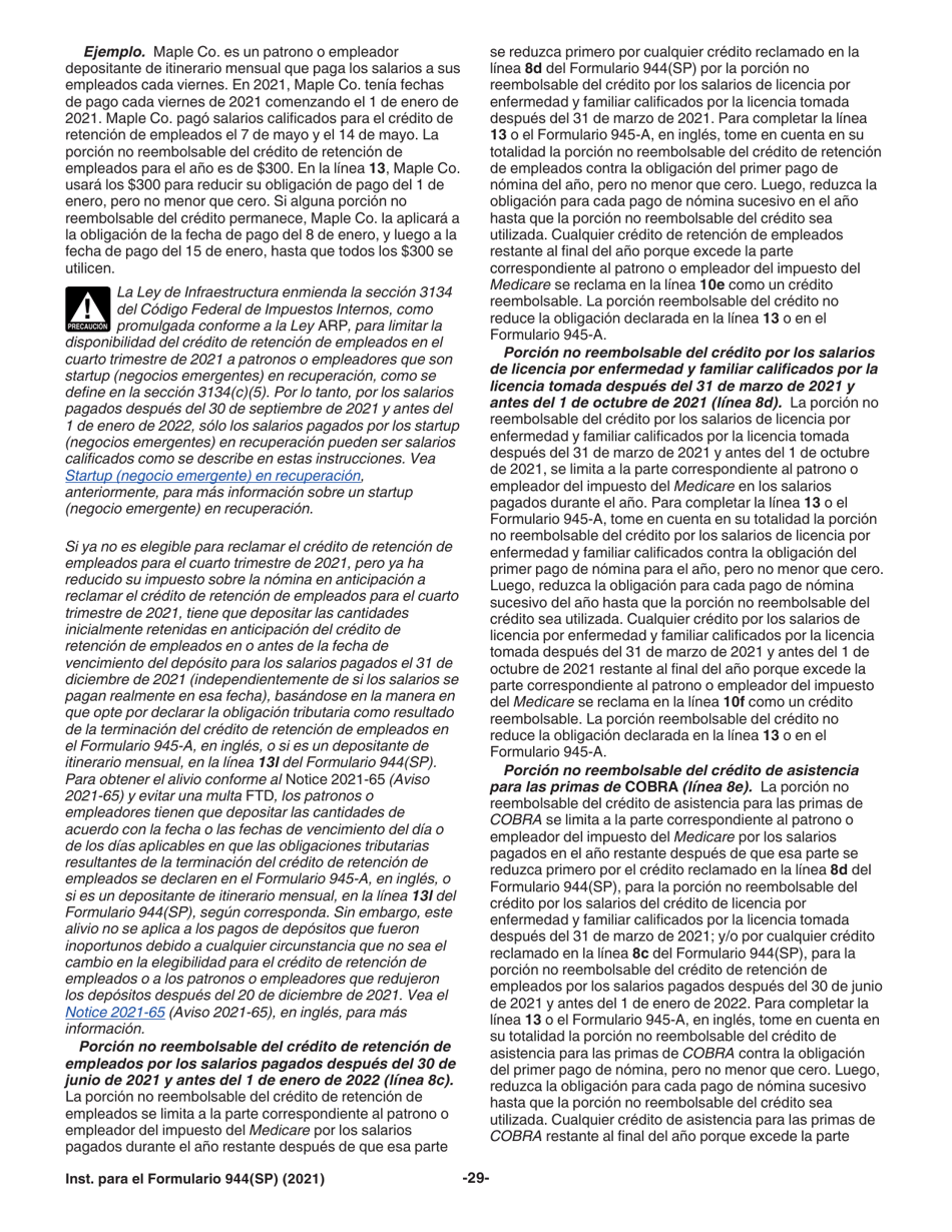 Instrucciones para IRS Formulario 944(SP) Declaracion Federal Anual De Impuestos Del Patrono O Empleador (Spanish), Page 29