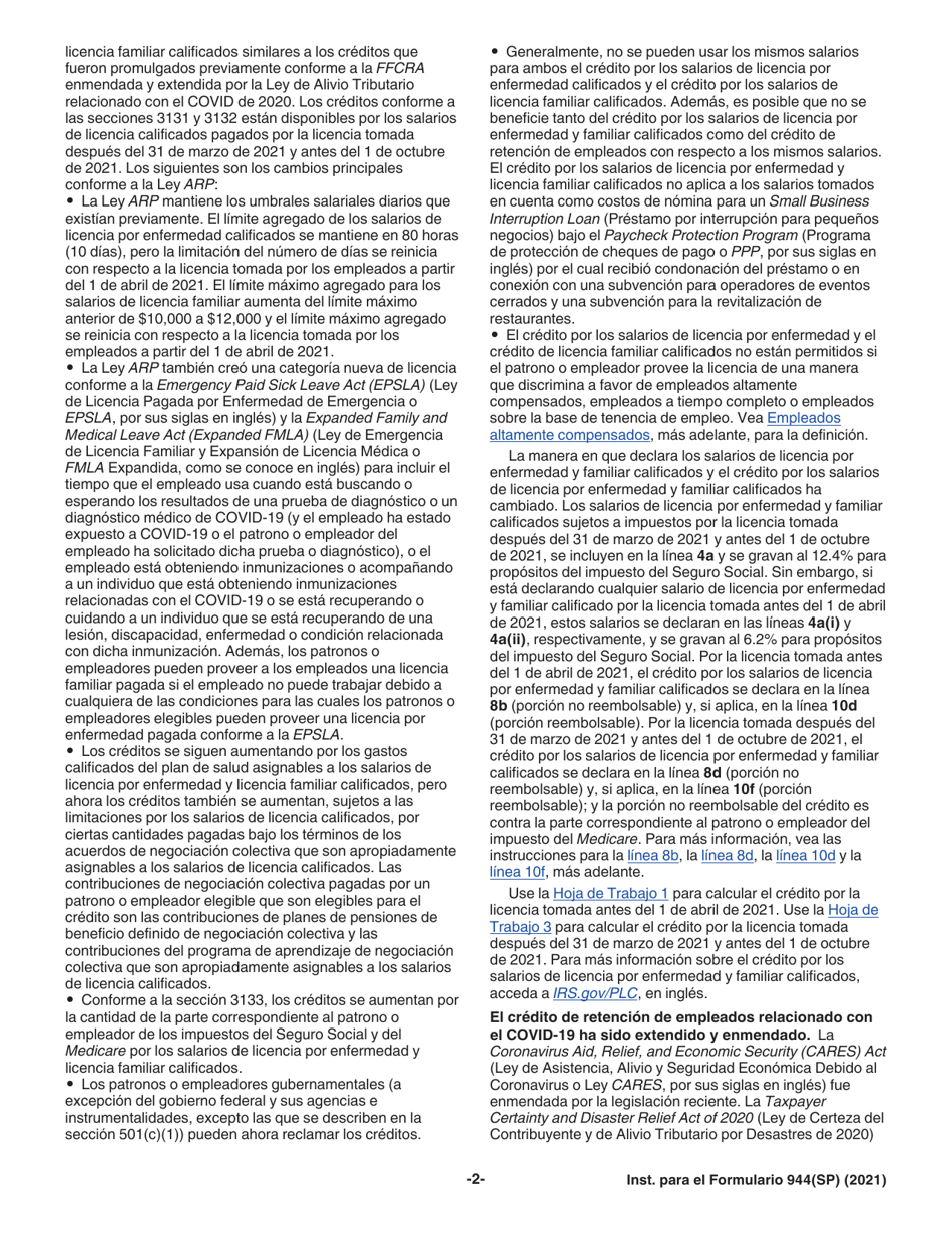 Instrucciones para IRS Formulario 944(SP) Declaracion Federal Anual De Impuestos Del Patrono O Empleador (Spanish), Page 2