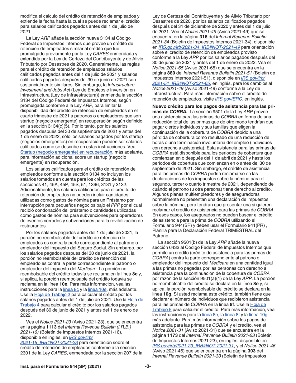 Instrucciones para IRS Formulario 944(SP) Declaracion Federal Anual De Impuestos Del Patrono O Empleador (Spanish), Page 3