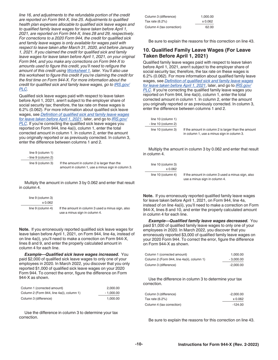 Instructions for IRS Form 944-X Adjusted Employers Annual Federal Tax Return or Claim for Refund, Page 10