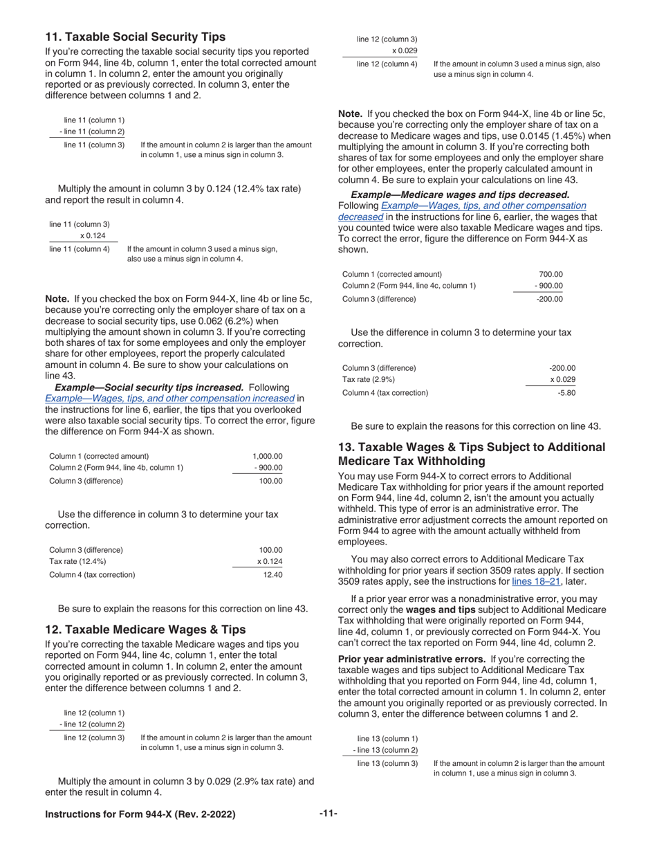 Instructions for IRS Form 944-X Adjusted Employers Annual Federal Tax Return or Claim for Refund, Page 11
