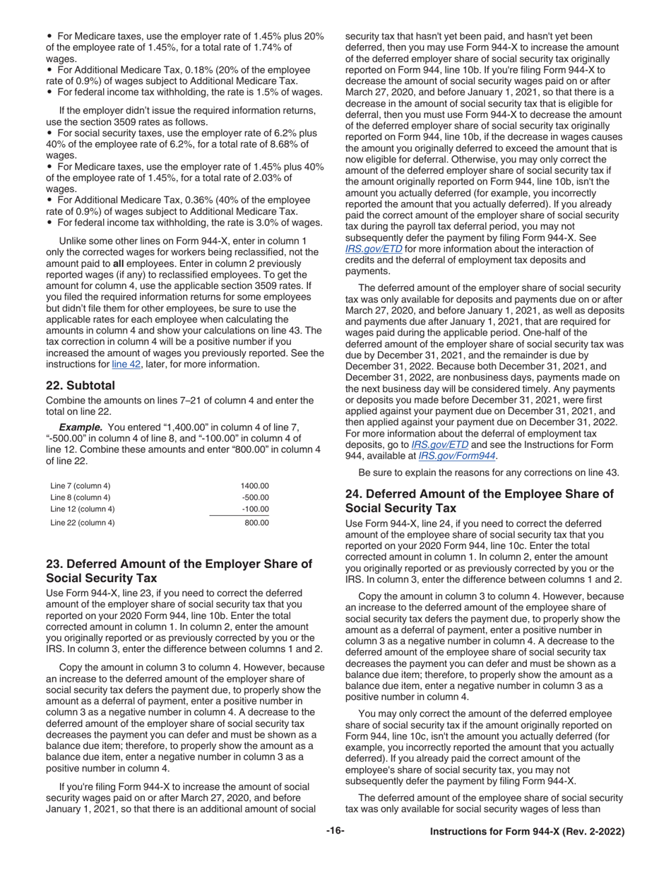 Instructions for IRS Form 944-X Adjusted Employers Annual Federal Tax Return or Claim for Refund, Page 16