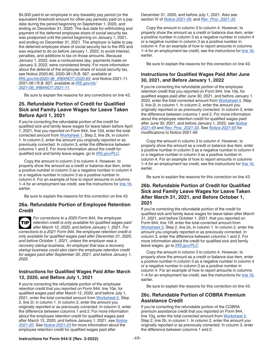 Instructions for IRS Form 944-X Adjusted Employers Annual Federal Tax Return or Claim for Refund, Page 17