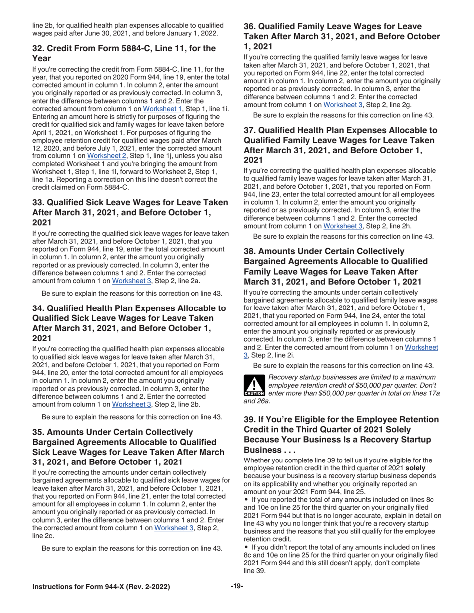 Instructions for IRS Form 944-X Adjusted Employers Annual Federal Tax Return or Claim for Refund, Page 19
