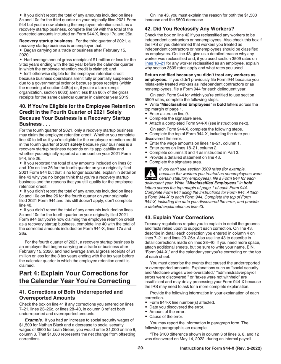Instructions for IRS Form 944-X Adjusted Employers Annual Federal Tax Return or Claim for Refund, Page 20