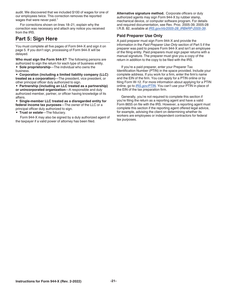 Instructions for IRS Form 944-X Adjusted Employers Annual Federal Tax Return or Claim for Refund, Page 21