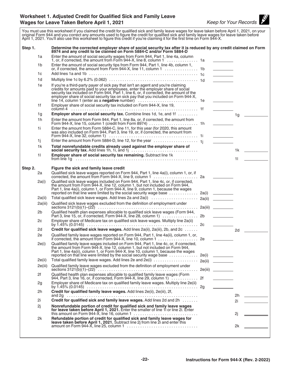 Instructions for IRS Form 944-X Adjusted Employers Annual Federal Tax Return or Claim for Refund, Page 22