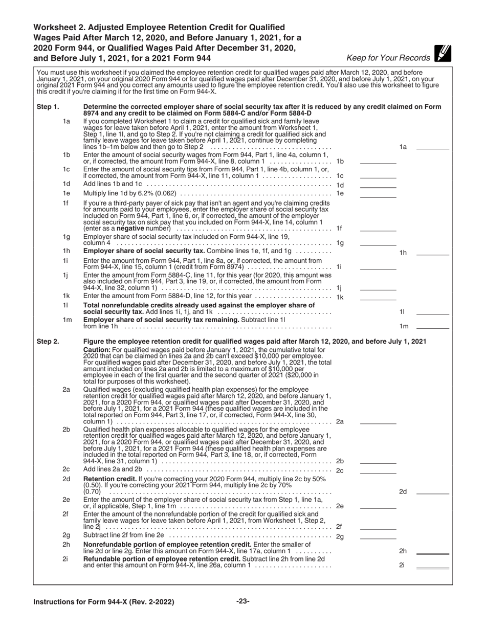 Instructions for IRS Form 944-X Adjusted Employers Annual Federal Tax Return or Claim for Refund, Page 23