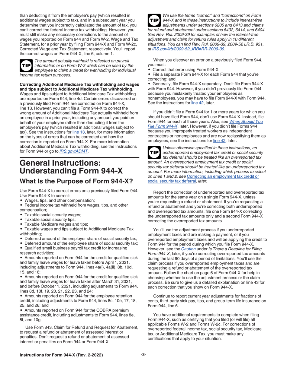 Instructions for IRS Form 944-X Adjusted Employers Annual Federal Tax Return or Claim for Refund, Page 3