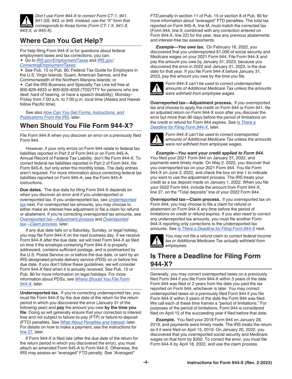 Instructions for IRS Form 944-X Adjusted Employers Annual Federal Tax Return or Claim for Refund, Page 4