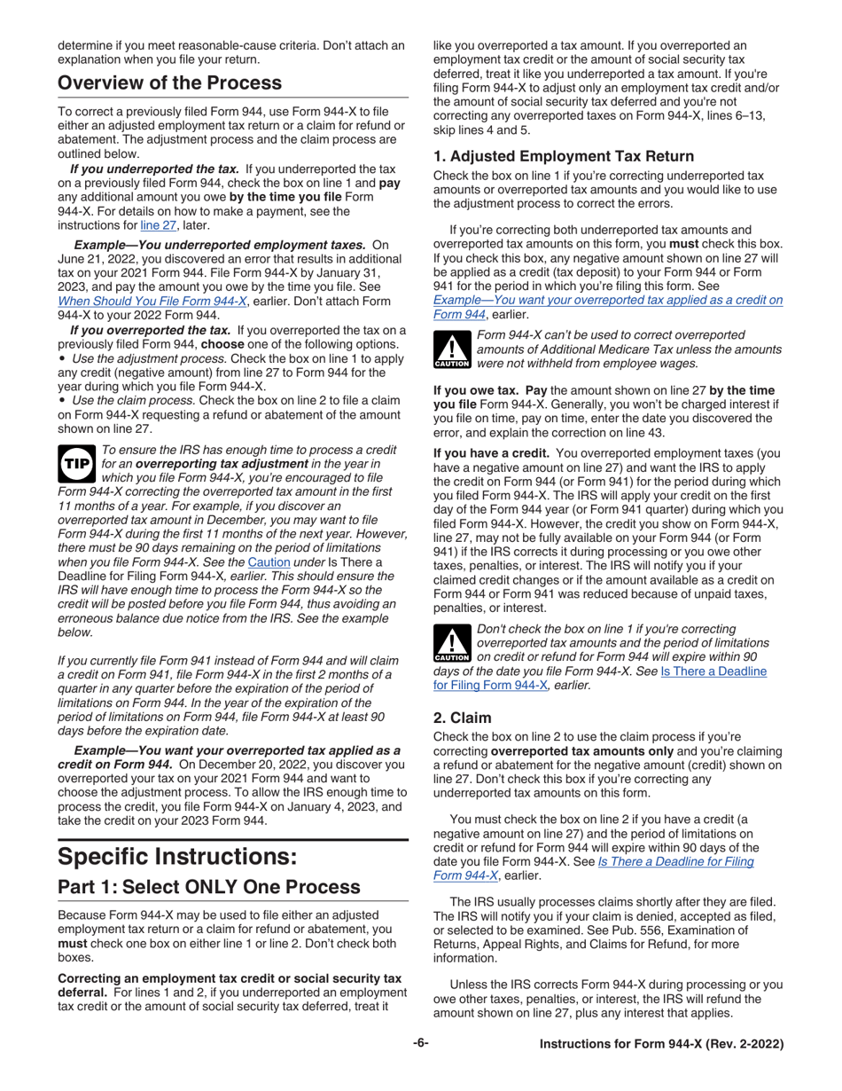 Instructions for IRS Form 944-X Adjusted Employers Annual Federal Tax Return or Claim for Refund, Page 6