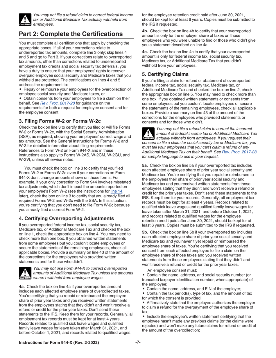 Instructions for IRS Form 944-X Adjusted Employers Annual Federal Tax Return or Claim for Refund, Page 7