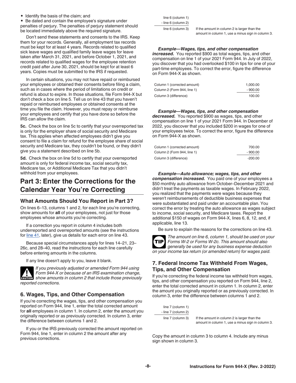 Instructions for IRS Form 944-X Adjusted Employers Annual Federal Tax Return or Claim for Refund, Page 8
