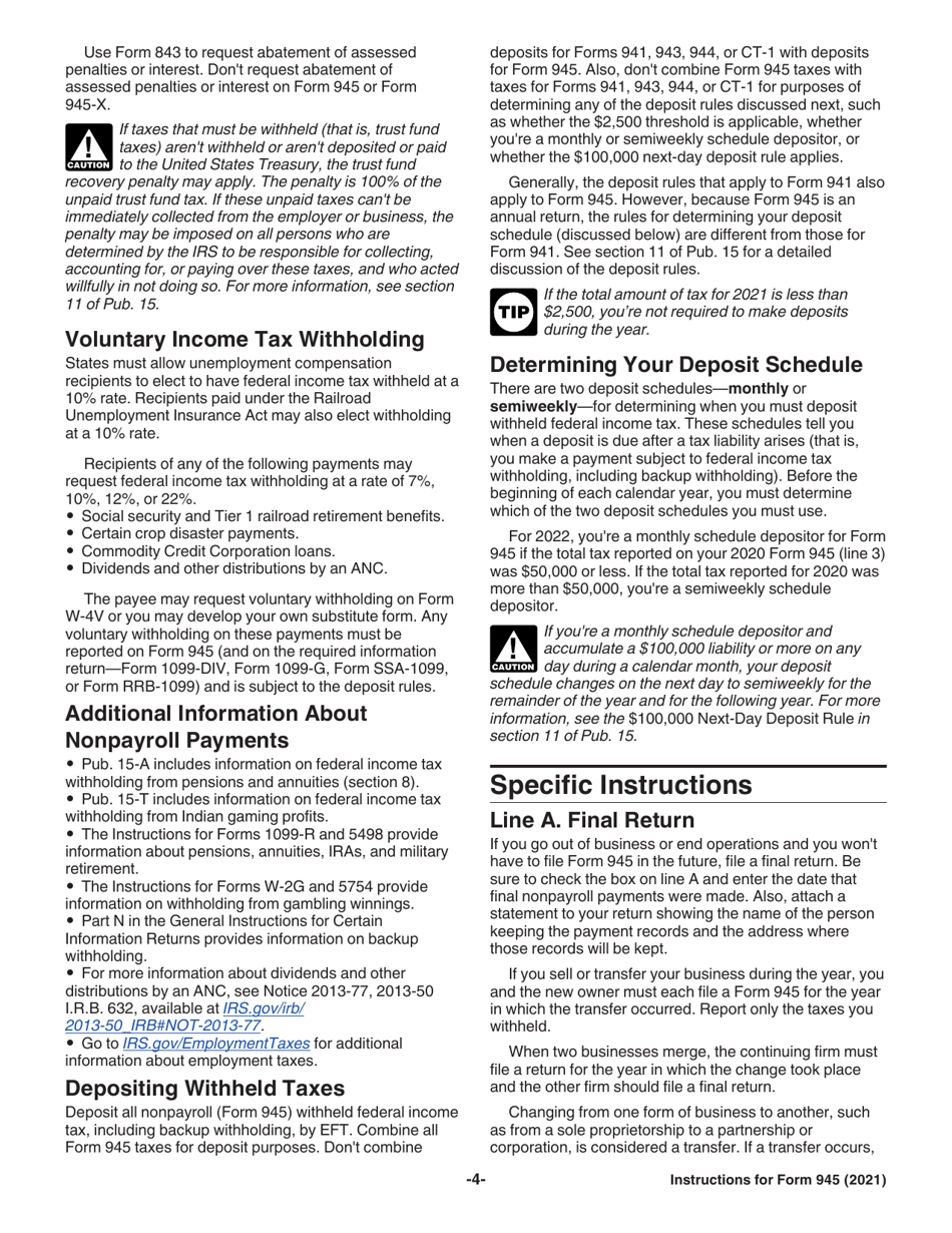 Instructions for IRS Form 945 Annual Return of Withheld Federal Income Tax, Page 4