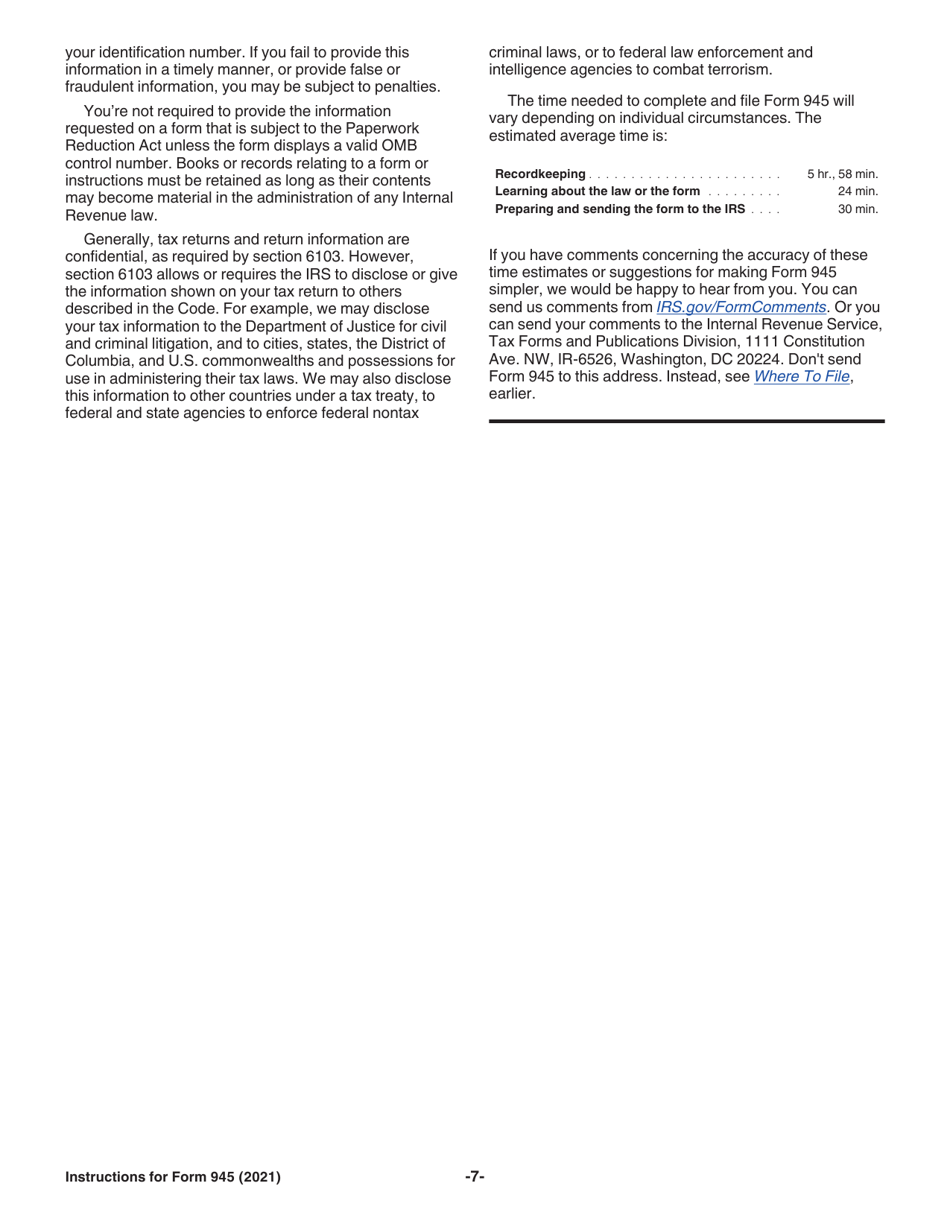 Instructions for IRS Form 945 Annual Return of Withheld Federal Income Tax, Page 7