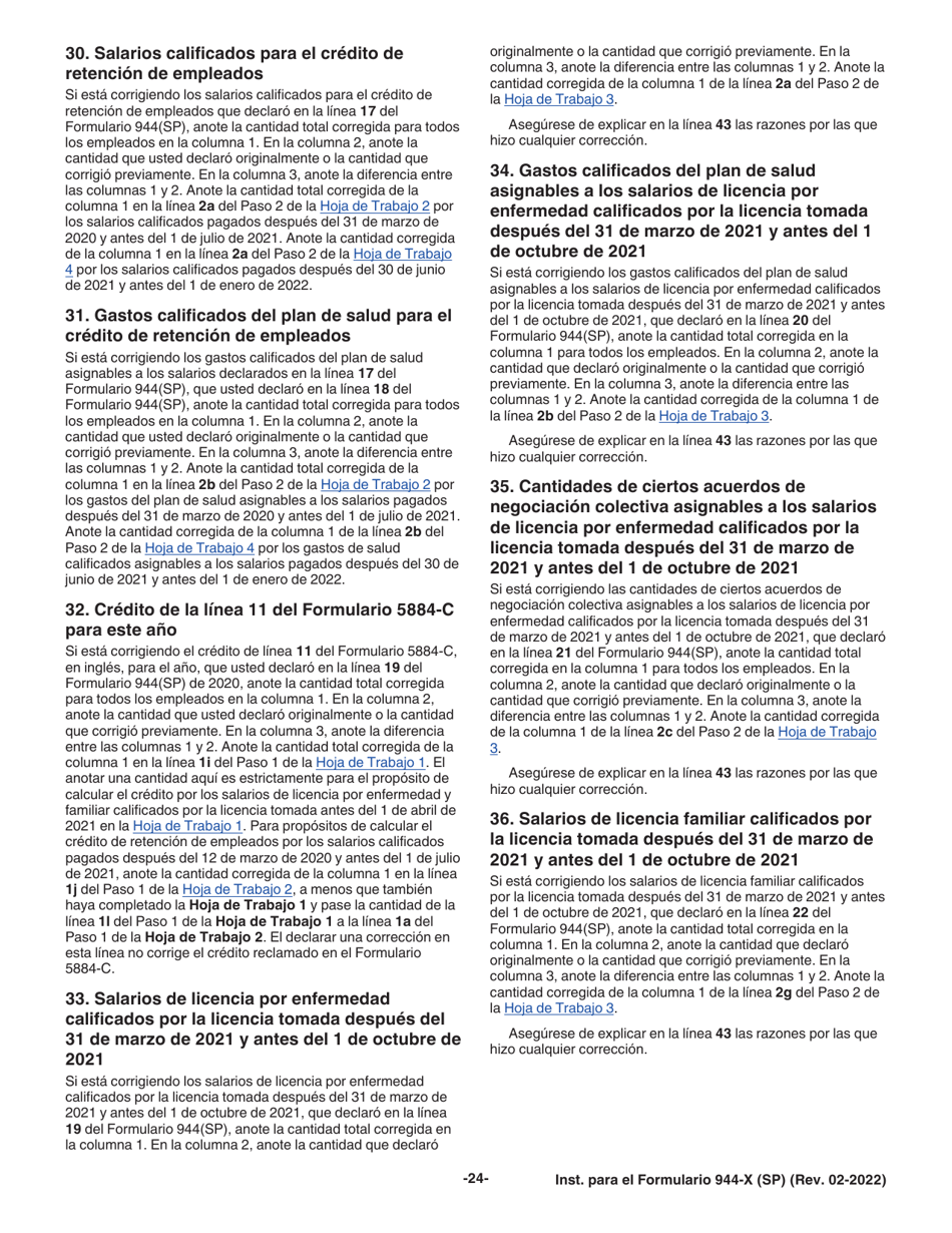 Instrucciones para IRS Formulario 944-X (SP) Ajuste a La Declaracion Federal Anual Del Empleador O Reclamacion De Reembolso (Spanish), Page 24