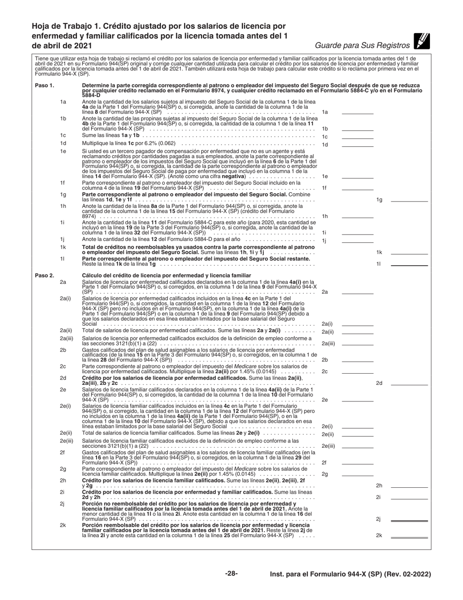 Instrucciones para IRS Formulario 944-X (SP) Ajuste a La Declaracion Federal Anual Del Empleador O Reclamacion De Reembolso (Spanish), Page 28