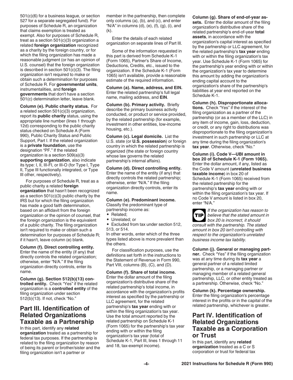 Instructions for IRS Form 990 Schedule R Related Organizations and Unrelated Partnerships, Page 4