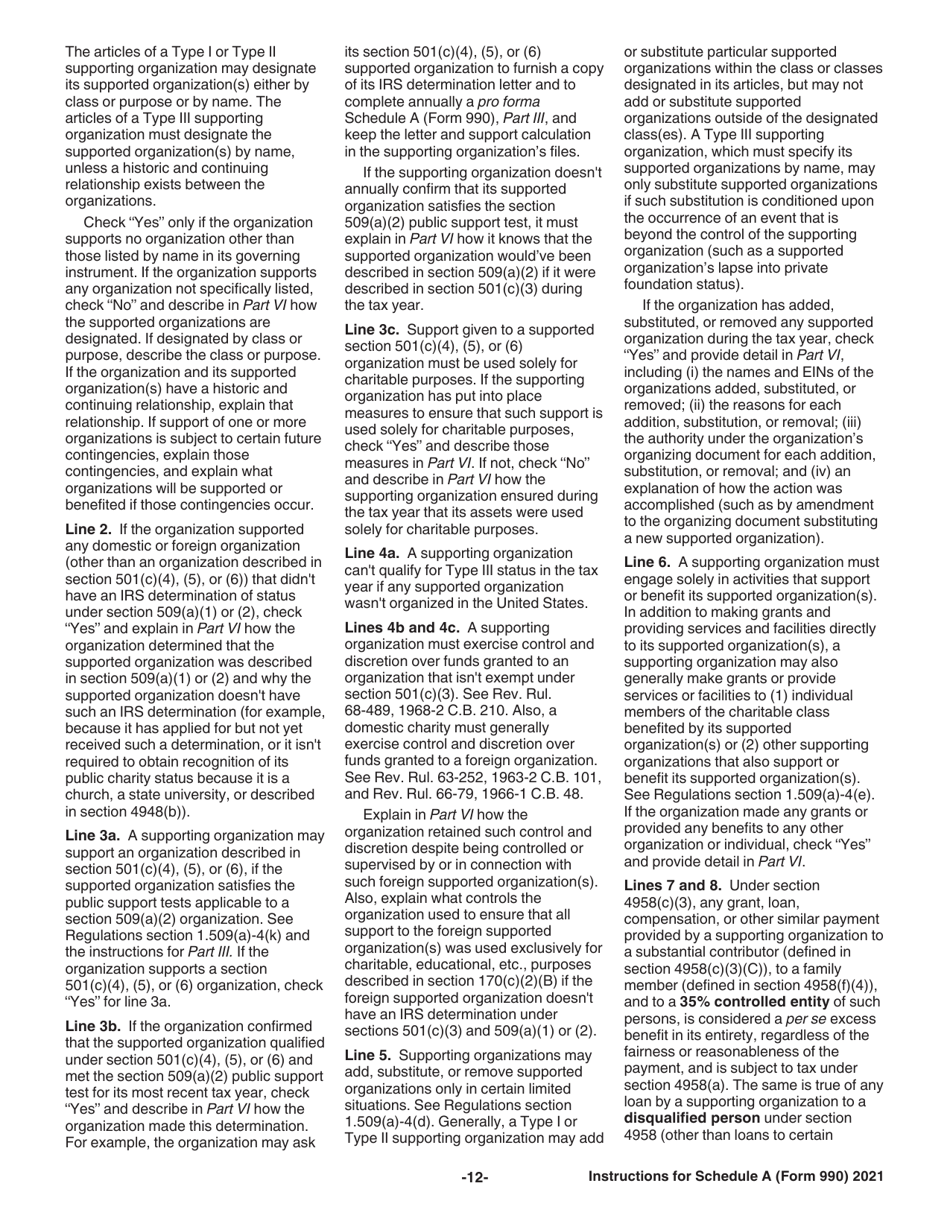 Instructions for IRS Form 990 Schedule A Public Charity Status and Public Support, Page 12
