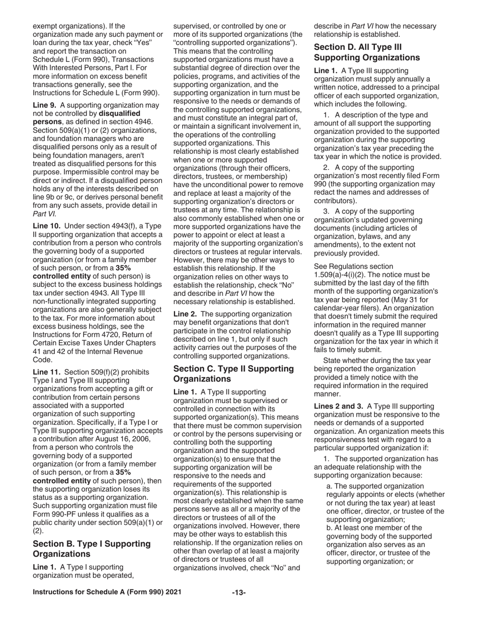 Instructions for IRS Form 990 Schedule A Public Charity Status and Public Support, Page 13