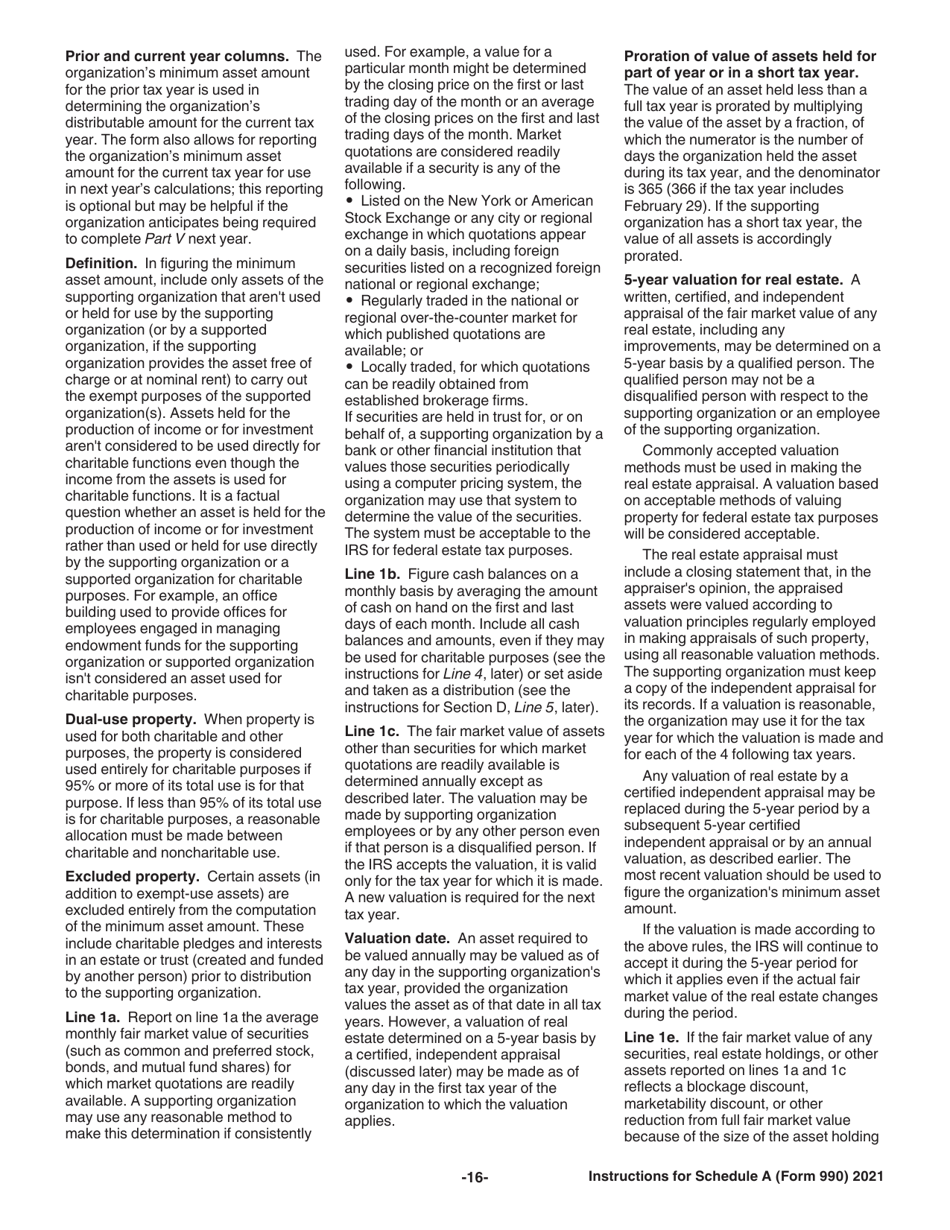 Instructions for IRS Form 990 Schedule A Public Charity Status and Public Support, Page 16