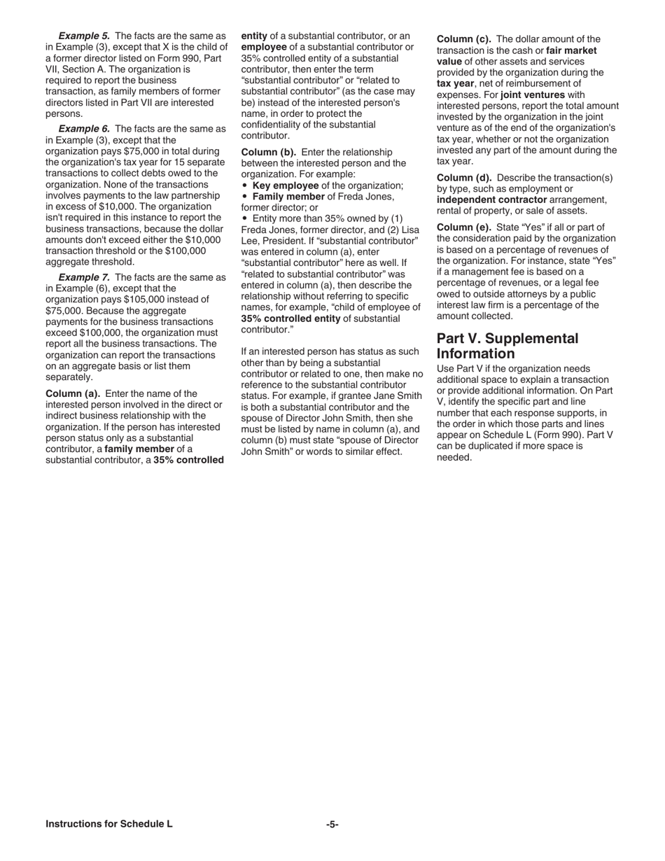 Instructions for IRS Form 990 Schedule L Transactions With Interested Persons, Page 5