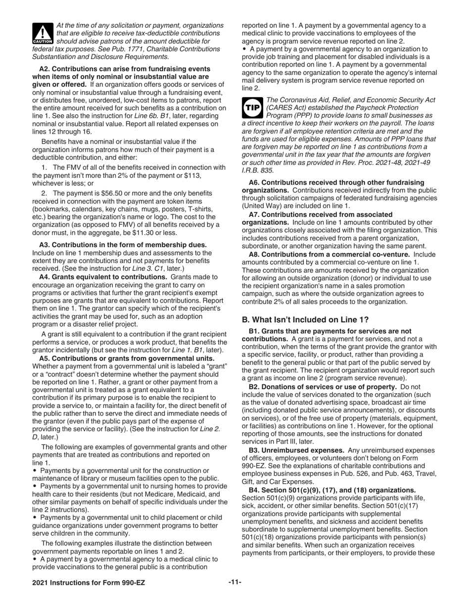 Instructions for IRS Form 990-EZ Short Form Return of Organization Exempt From Income Tax, Page 11