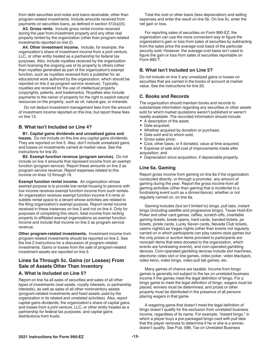 Instructions for IRS Form 990-EZ Short Form Return of Organization Exempt From Income Tax, Page 13