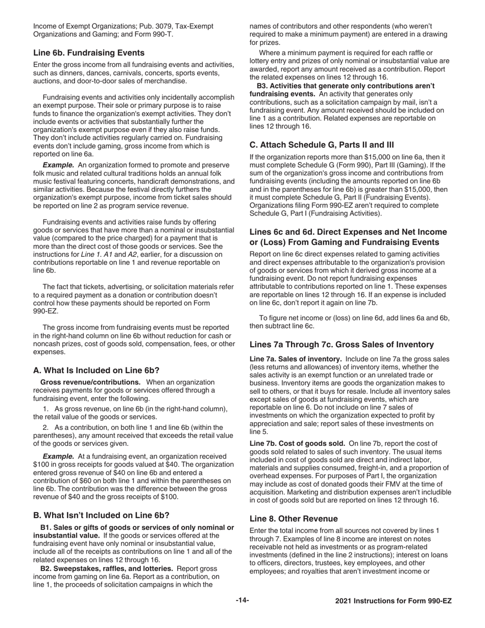 Instructions for IRS Form 990-EZ Short Form Return of Organization Exempt From Income Tax, Page 14