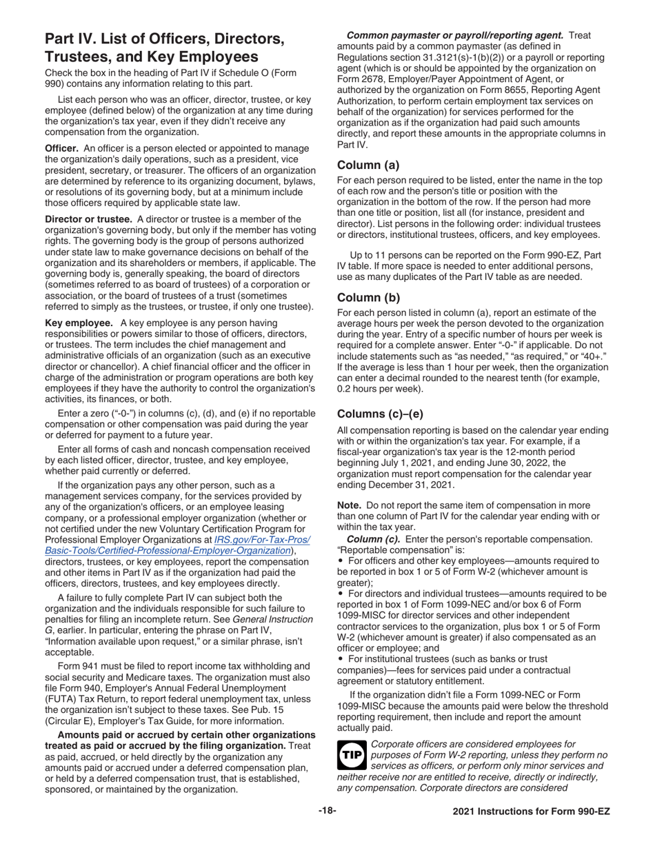 Instructions for IRS Form 990-EZ Short Form Return of Organization Exempt From Income Tax, Page 18